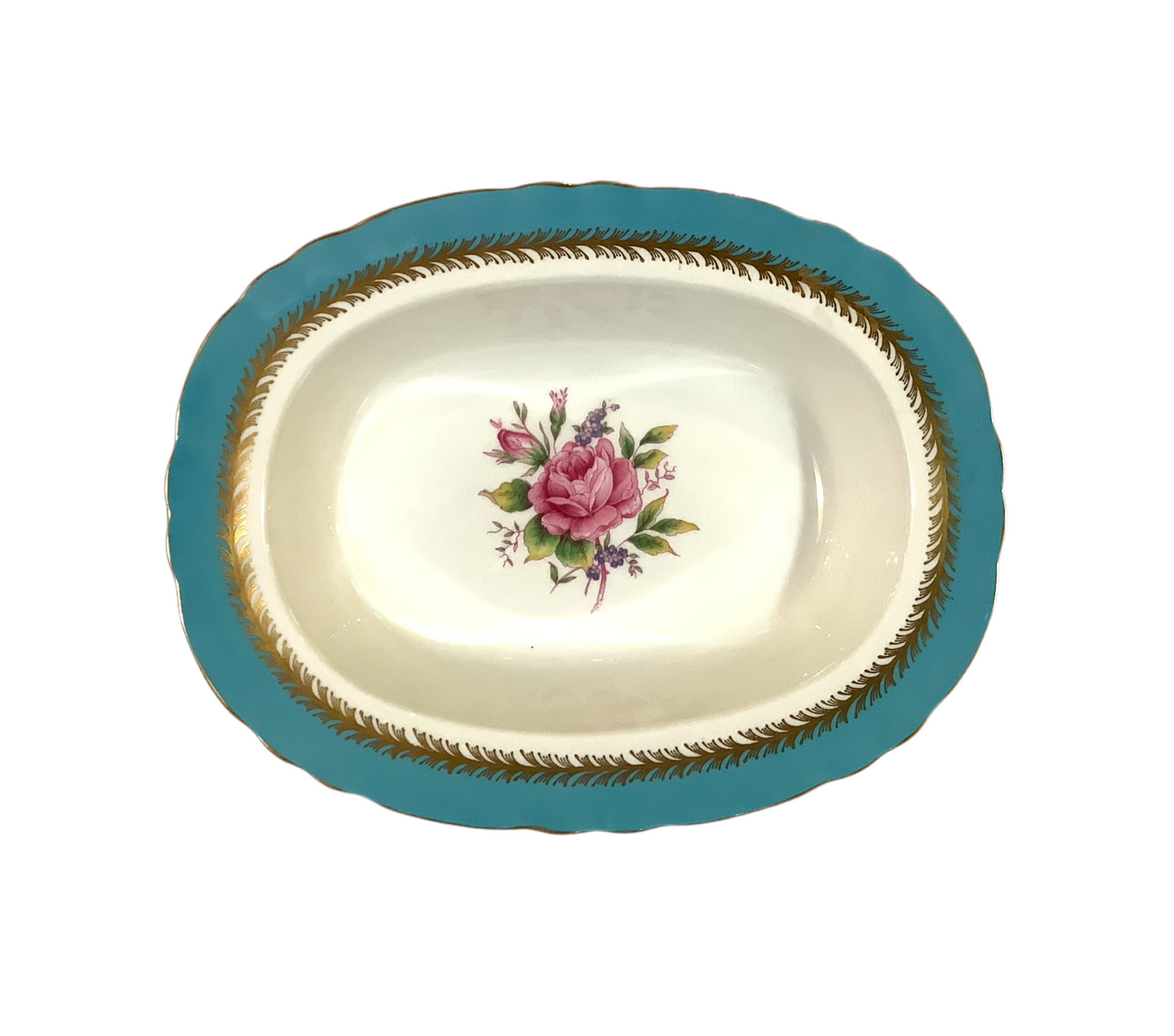 Vintage “Minerva Rose” Turquoise Aynsley Oval Serving Dish